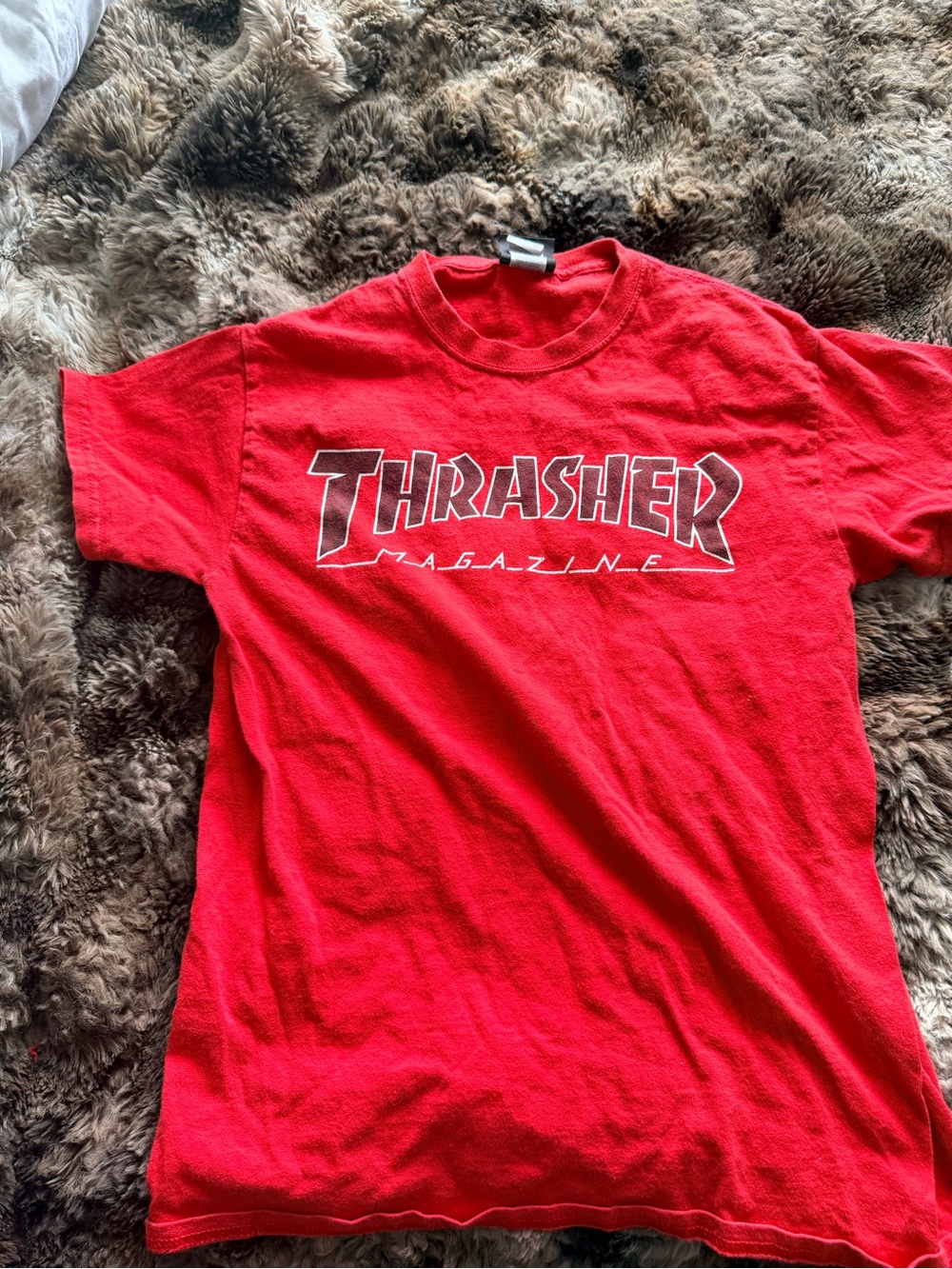 Thrasher Red Tee with White Outline Logo
